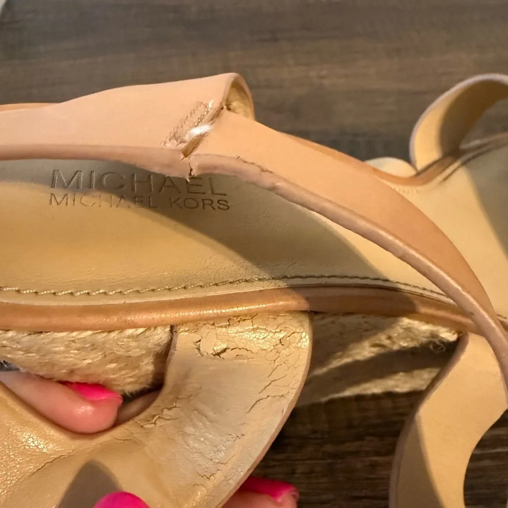 Michael Kors strapy tan Celia espridrile mid wedge platform‎ sandal size 9.5.